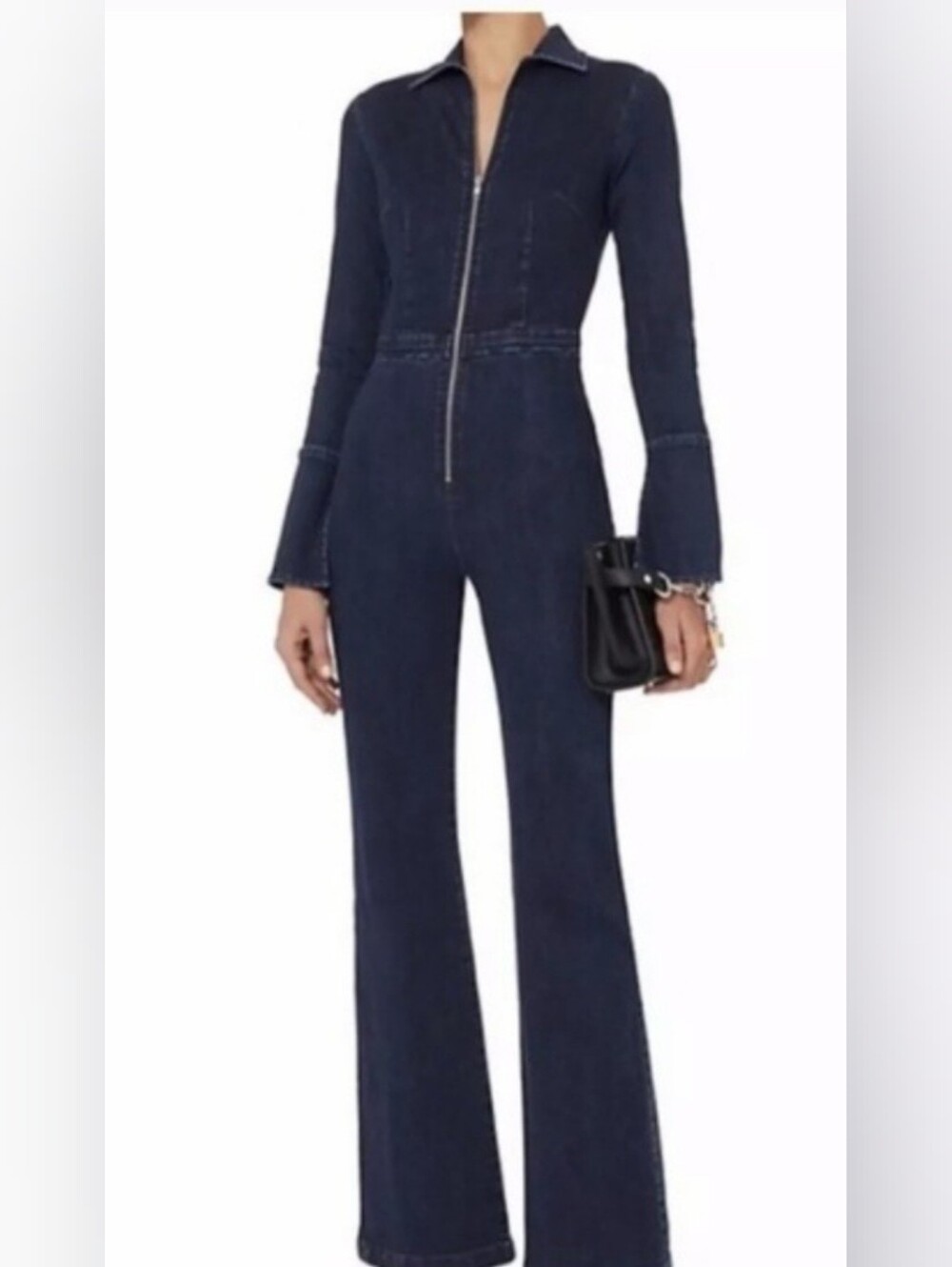INTERMIX Dark Jean Zip-Front Denim Jumpsuit NWT